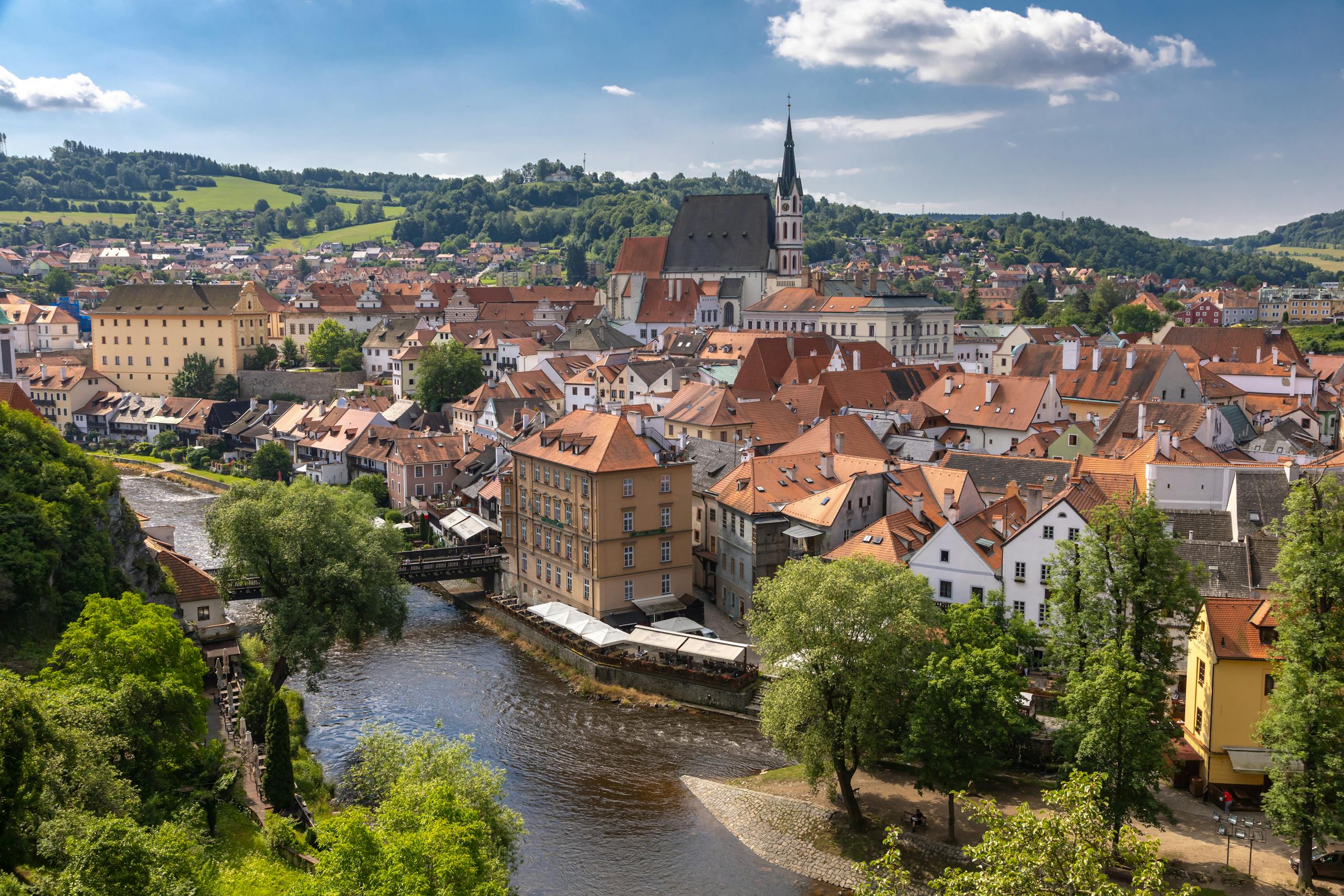 Birds Eye View of City with River in Czech Republic